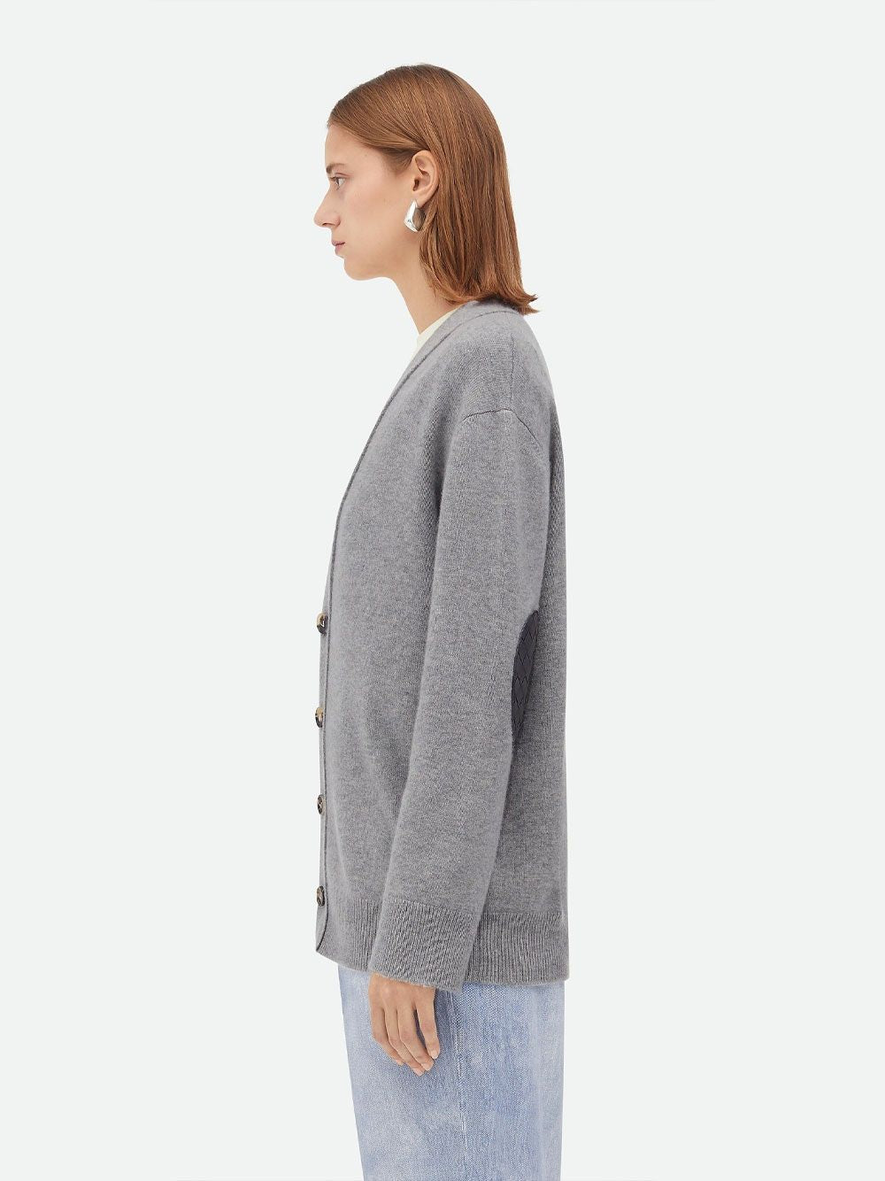 Áo Cardigan Cashmere màu xám sang trọng với đường viền da