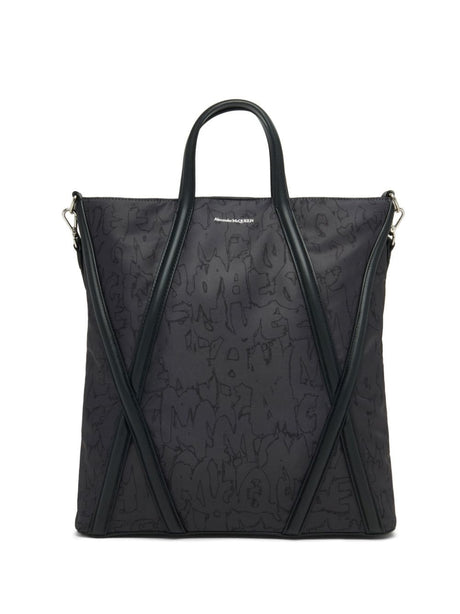 ALEXANDER MCQUEEN Graffiti Print Black Leather Handbag