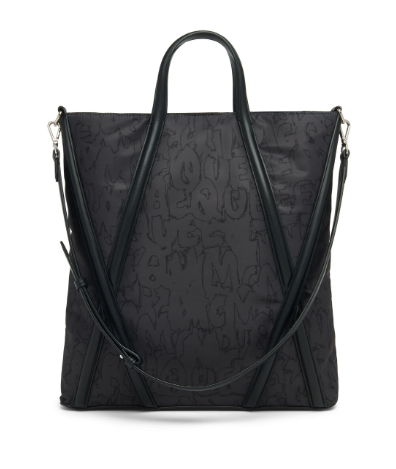 ALEXANDER MCQUEEN Graffiti Print Black Leather Handbag