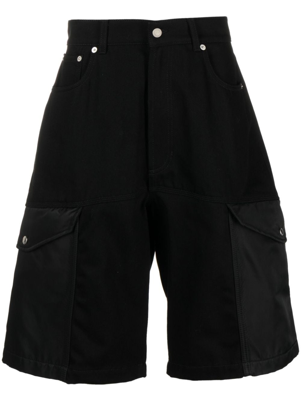 ALEXANDER MCQUEEN Men's Black Hybrid Denim Cargo Shorts for SS24