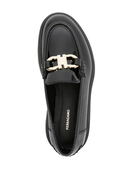 FERRAGAMO Elegant Black Leather Slip-On Loafers for Women