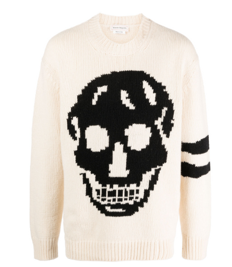 ALEXANDER MCQUEEN Patterned Wool-Cashmere Crew Neck Sweater