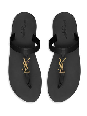 SAINT LAURENT Sophisticated Cassandre Logo Leather Sandals for Men - Nero SS24