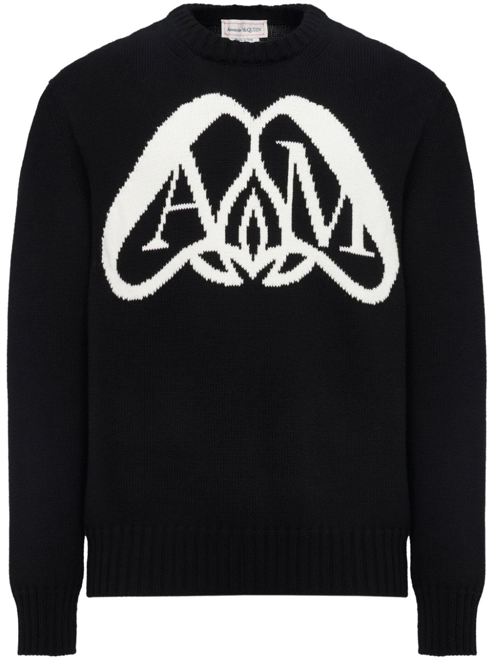 ALEXANDER MCQUEEN Elegant Logo Intarsia Cotton Sweatshirt for Men in Black and White