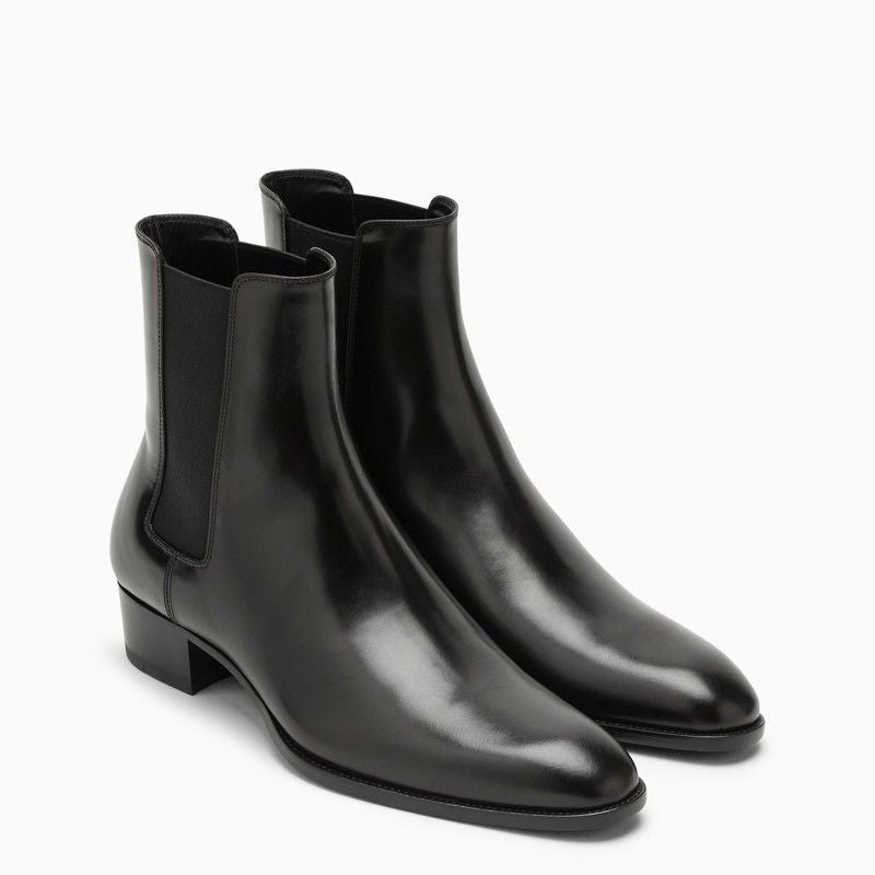 SAINT LAURENT Dark Brown Ankle Boots for Men with Elasticated Side Panels and Low Heel