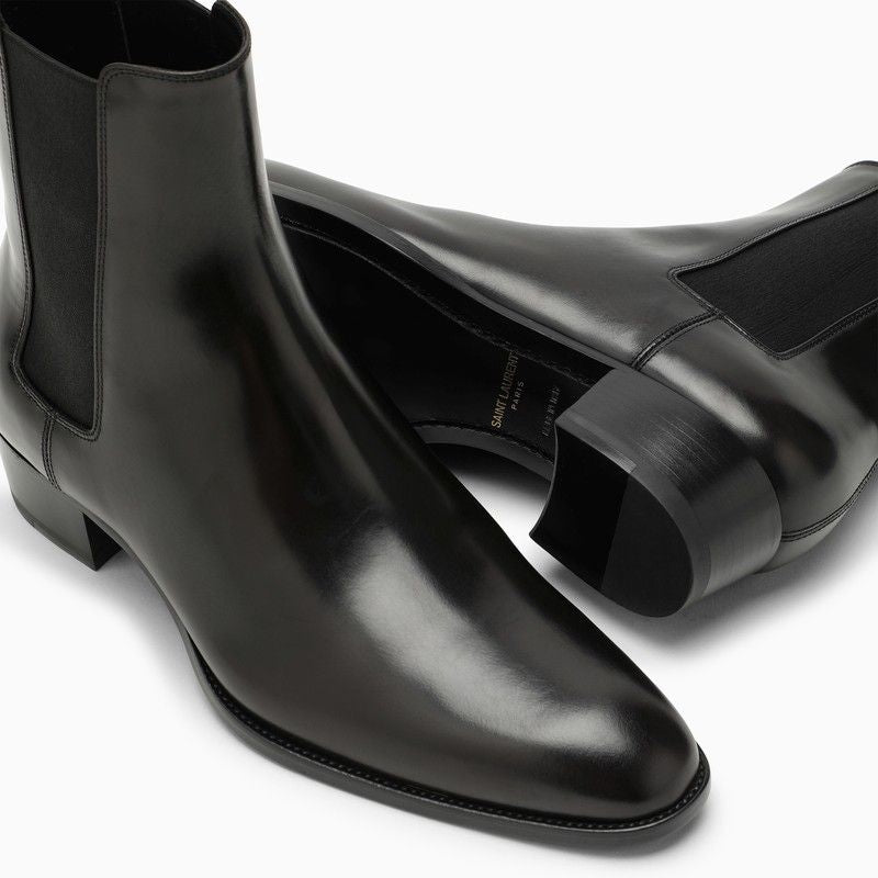 SAINT LAURENT Dark Brown Ankle Boots for Men with Elasticated Side Panels and Low Heel