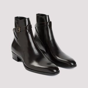 SAINT LAURENT Men's Brown Leather Wyatt 40 Boots for SS24