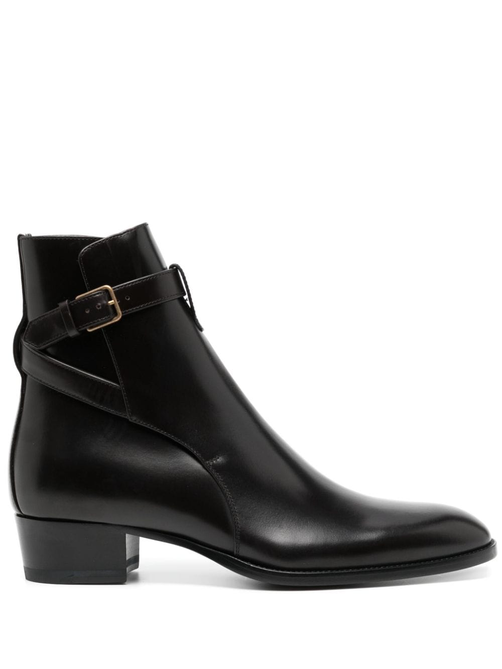 SAINT LAURENT Elegant Cedar Brown Leather Ankle Boots with Gold-Tone Hardware