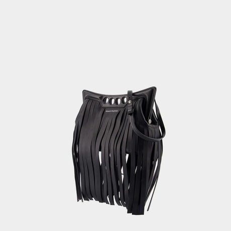 ALEXANDER MCQUEEN Women's Mini Peak Fringed Black Crossbody Bag SS24