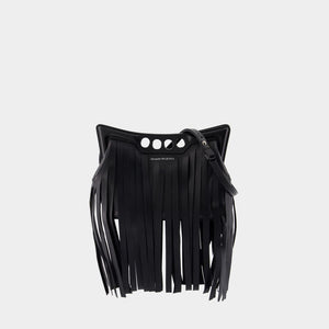 ALEXANDER MCQUEEN Women's Mini Peak Fringed Black Crossbody Bag SS24