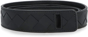حزام نسائي من جلد الإنتريتشياتو - أسود