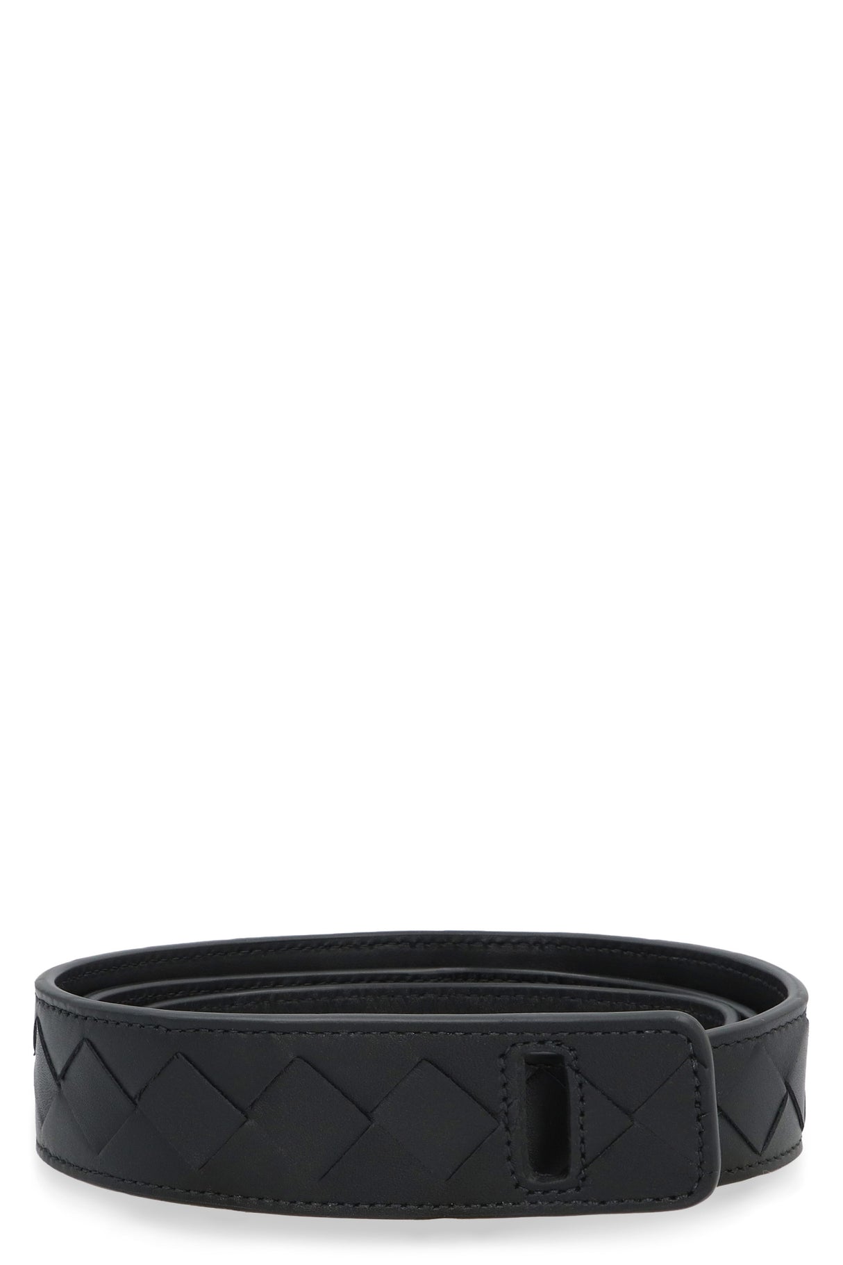 BOTTEGA VENETA Black Leather Intrecciato Snap Closure Belt - SS24
