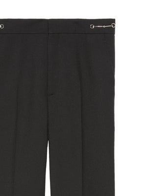 GUCCI Luxurious Black Wool Trousers with Horsebit Detail for Women