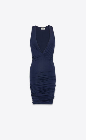 SAINT LAURENT Navy Knit Sleeveless Dress for Women