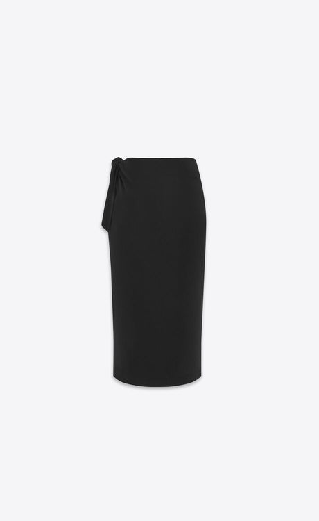 SAINT LAURENT Shiny Black Women's Skirt with Anudada Belt SS24