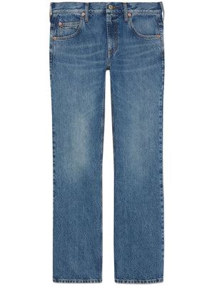 GUCCI Navy Blue Denim Straight Leg Jeans with Horsebit Detail for Women