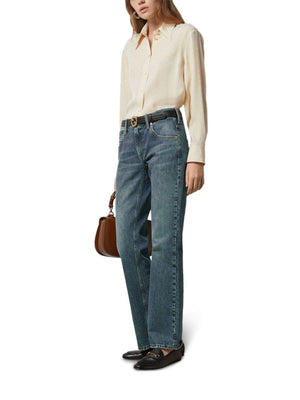 GUCCI Navy Blue Denim Straight Leg Jeans with Horsebit Detail for Women