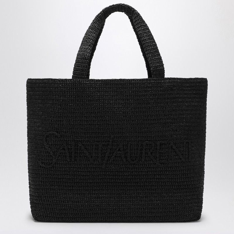 SAINT LAURENT Stylish and Practical Black Raffia Tote Handbag for Women - SS24 Collection