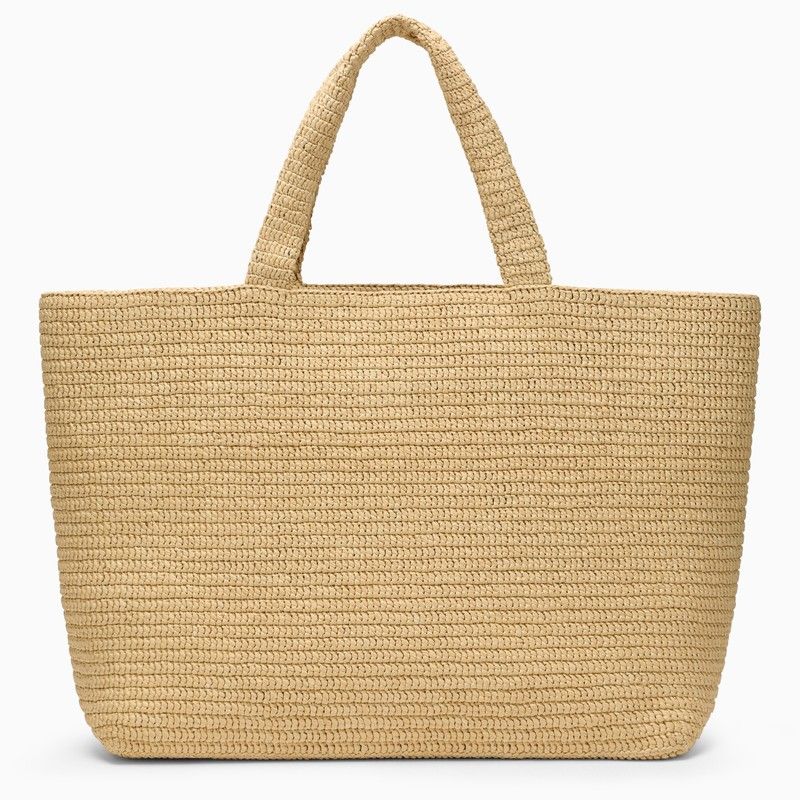 SAINT LAURENT Pink Woven Raffia Tote Handbag for Women Featuring Tonal Logo and Interior Flat Pocket