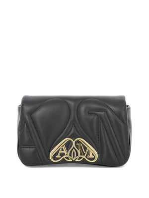ALEXANDER MCQUEEN "Mini Seal" Black Leather Crossbody Bag with Detachable Gold Chain Strap