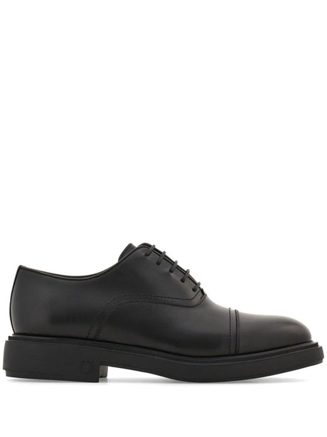 FERRAGAMO Classic Black Leather Lace-Up Shoes for Men