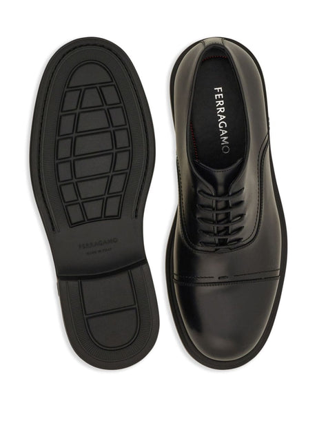 FERRAGAMO Classic Black Leather Lace-Up Shoes for Men