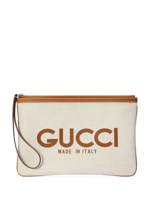 GUCCI Mini Beige Canvas Logo Pouch Handbag