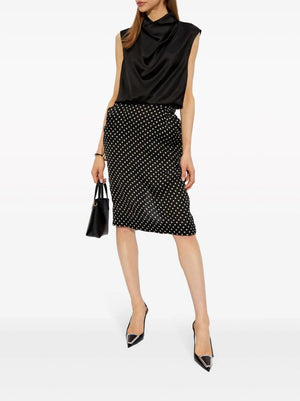 SAINT LAURENT Dotted Silk Charmeuse Pencil Skirt for Women in Black