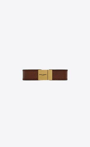 SAINT LAURENT Men's Brown Leather Bracelet with Magnetic Fastening