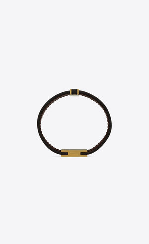 SAINT LAURENT Men's Brown Leather Bracelet with Magnetic Fastening