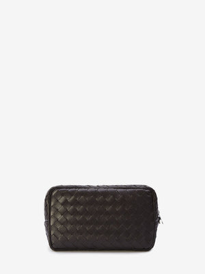 BOTTEGA VENETA กระเป๋าถือชายหนังลูกวัวสีน้ำตาลแบบทอ