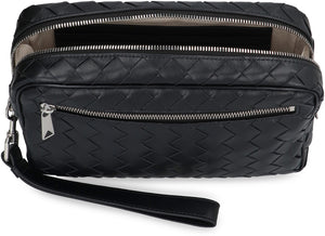 Intrecciato Black Leather Pouch with Wrist Strap