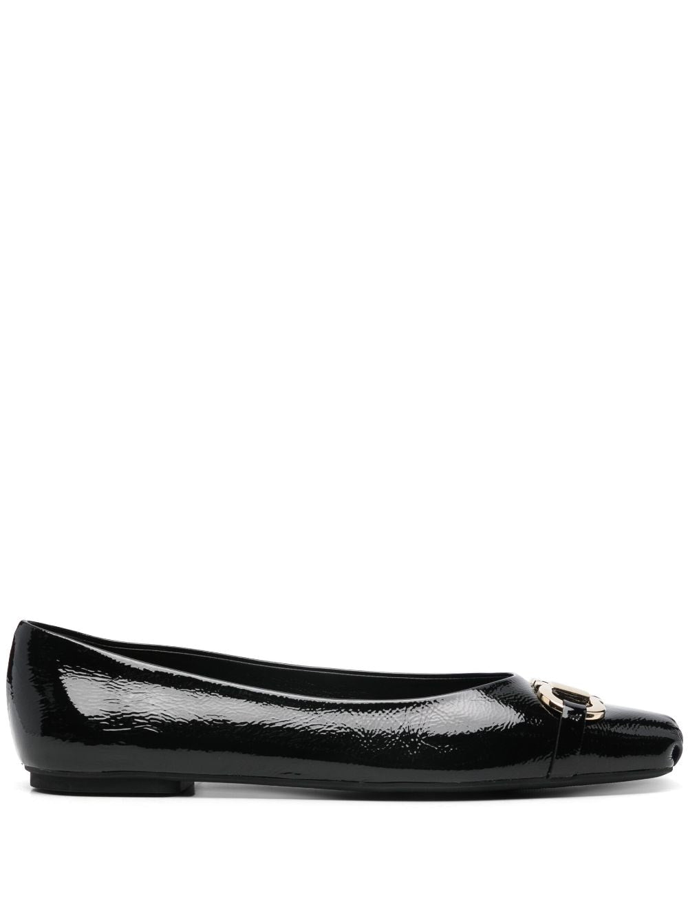 FERRAGAMO Elegant Black Leather Flats with Chic Gancini Hook Buckle