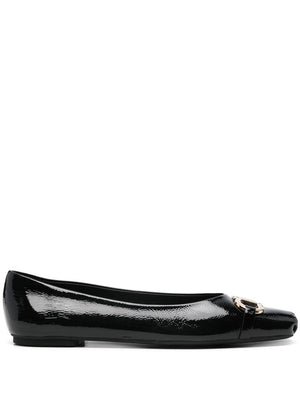 FERRAGAMO Elegant Black Leather Flats with Chic Gancini Hook Buckle