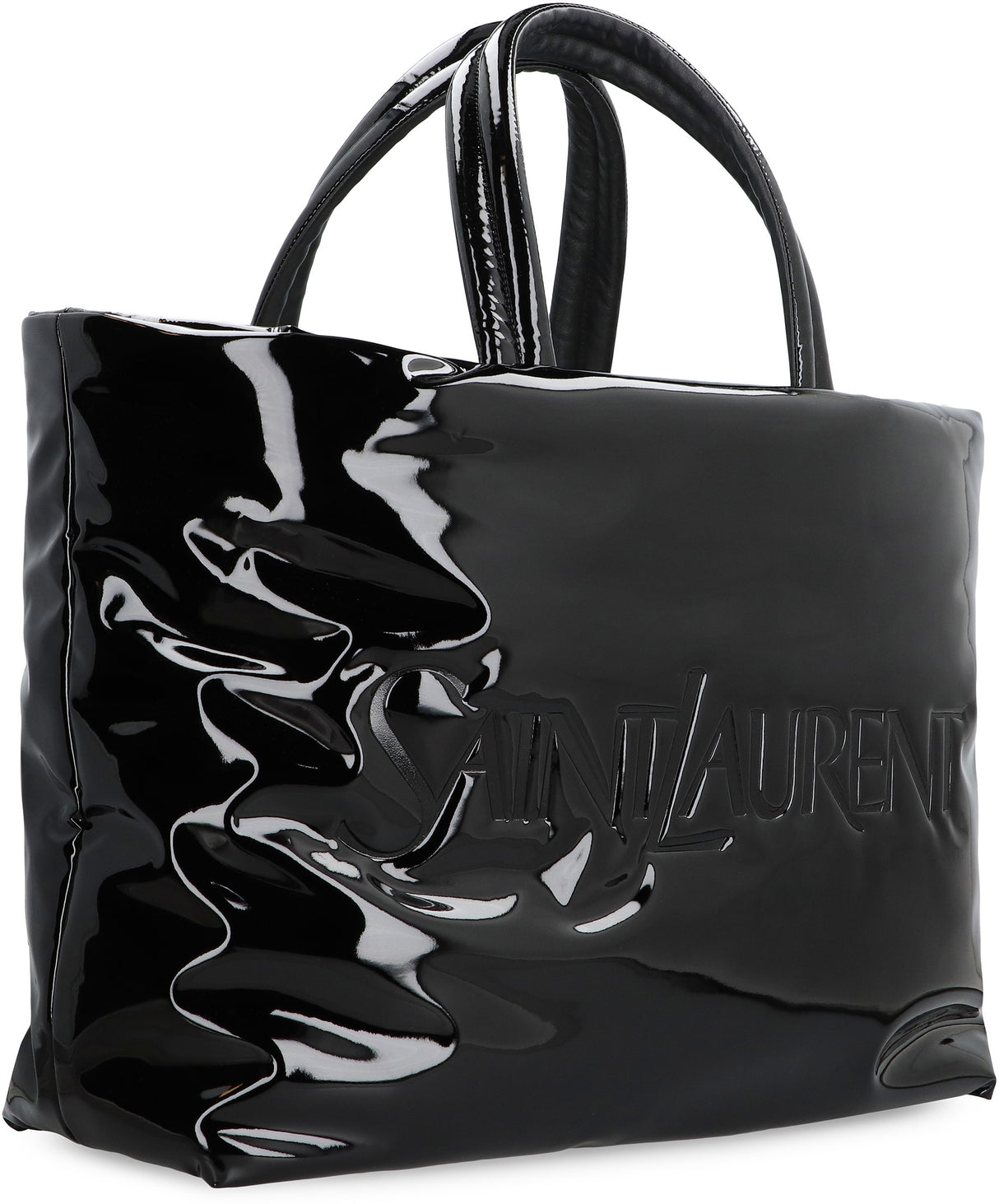 SAINT LAURENT Maxi Black SilkTech Leather Tote Handbag with Zippered Pocket for Men - 51x44x20 cm