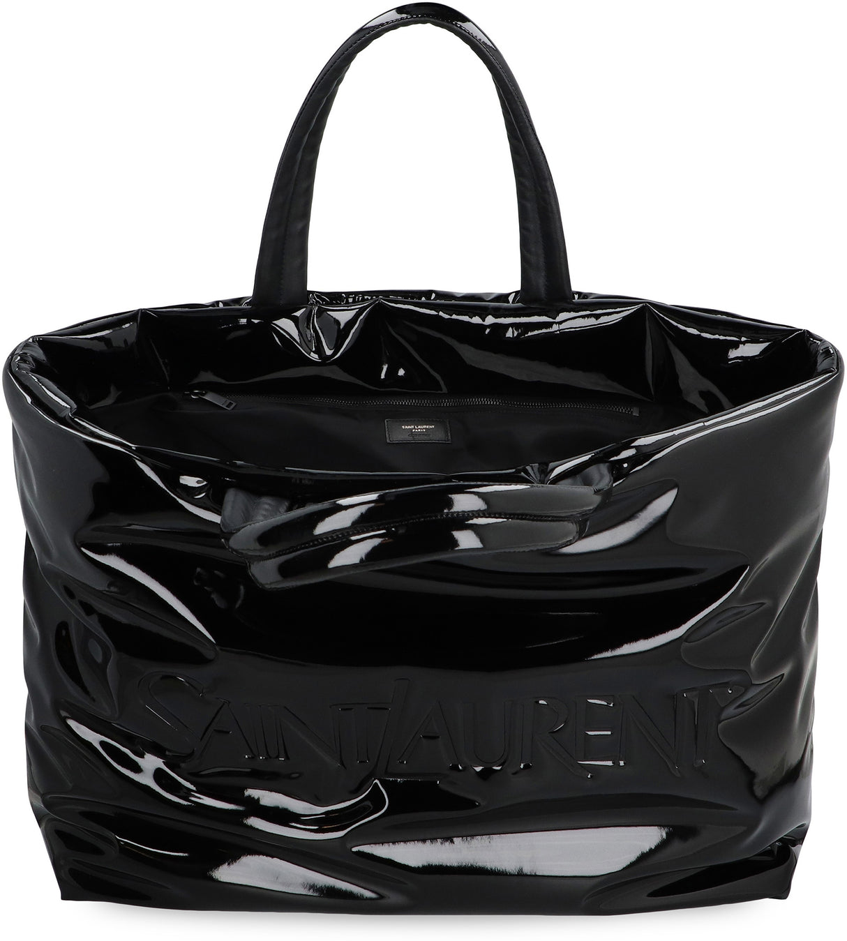 SAINT LAURENT Maxi Black SilkTech Leather Tote Handbag with Zippered Pocket for Men - 51x44x20 cm