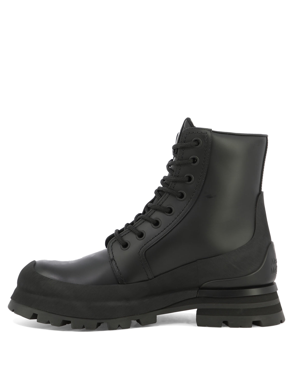 ALEXANDER MCQUEEN Lace-Up Boots for Men: HPSS24 Black Galosh-Inspired Flared 100% Leather & Rubber