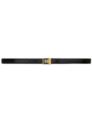 SAINT LAURENT Men's Black Engraved Leather Belt for SS24