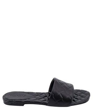 Slip On Quilted Sandals - Black Lamb Skin