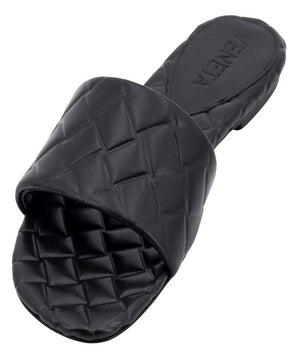 BOTTEGA VENETA Black Intrecciato Square Toe Lamb Sandals for Women