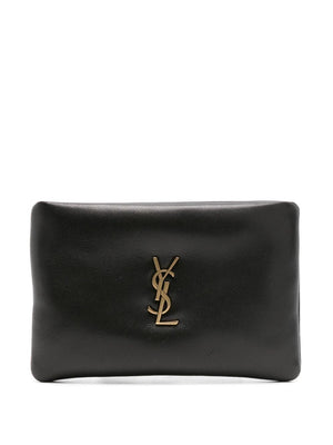 SAINT LAURENT Mini Calypso Black Pouchette with Gold Logo for Women