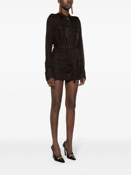 SAINT LAURENT Luxurious Brown Silk Muslin Dress for Women - SS24 Collection