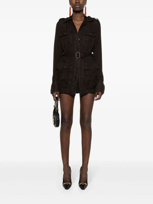 SAINT LAURENT Luxurious Brown Silk Muslin Dress for Women - SS24 Collection