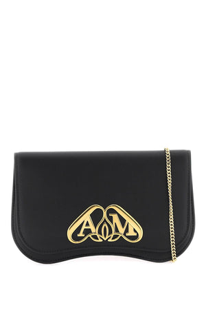 Laminated Leather Pouch Handbag with Gold Metal Seal and Magnetic Closure