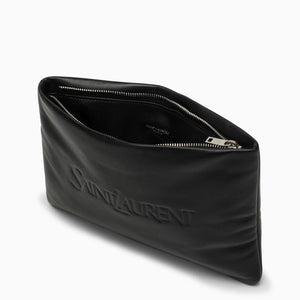 SAINT LAURENT Black Padded Lambskin Clutch Handbag | SS24 Collection