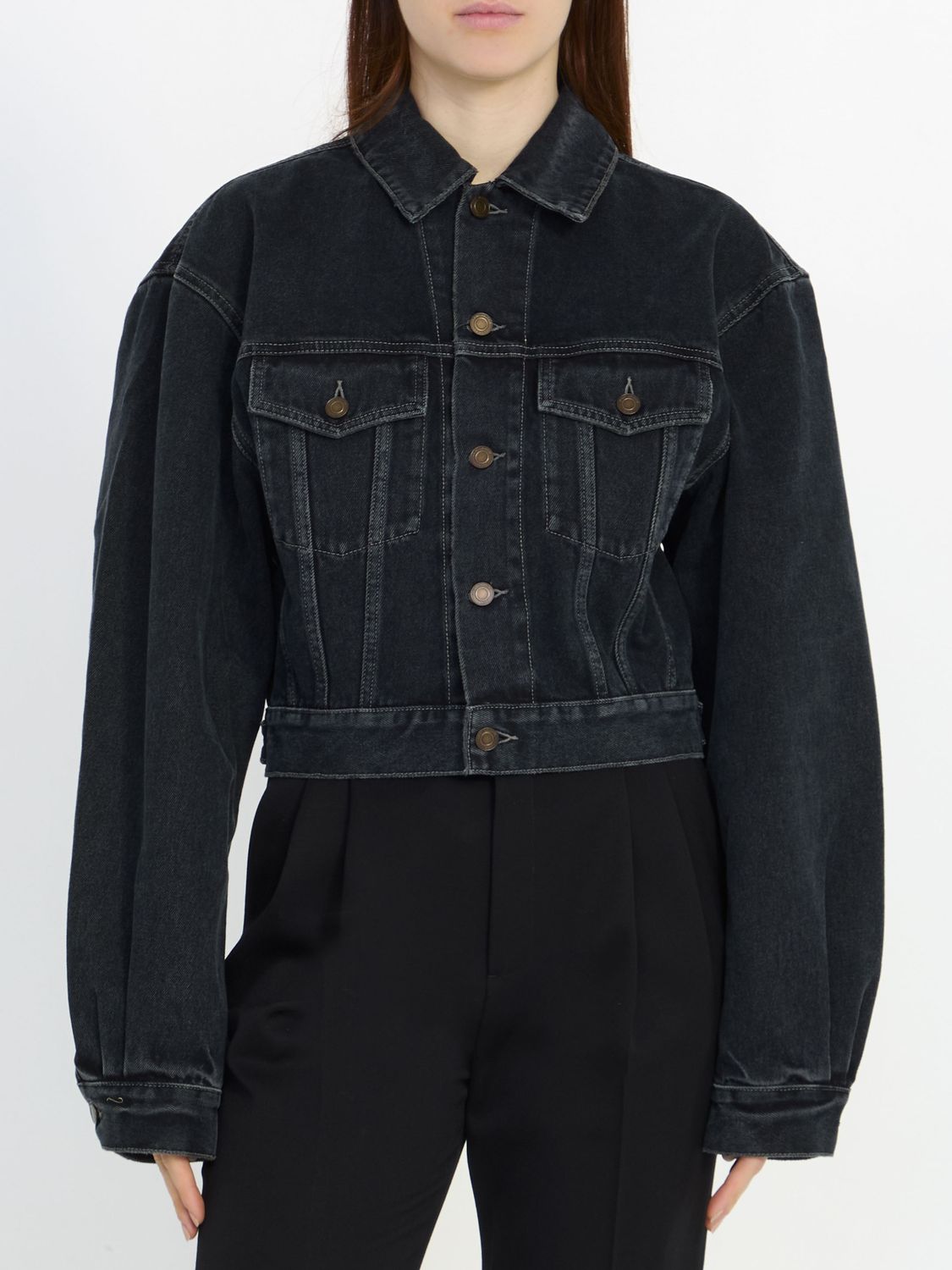 SAINT LAURENT Black Denim Jacket - Two Buttoned Front Pockets, 100% Cotton