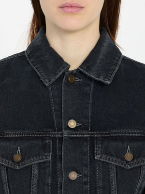 SAINT LAURENT Black Denim Jacket - Two Buttoned Front Pockets, 100% Cotton