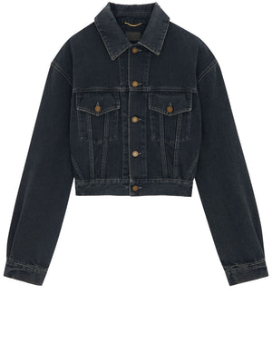 SAINT LAURENT Black Denim Jacket - Two Buttoned Front Pockets, 100% Cotton