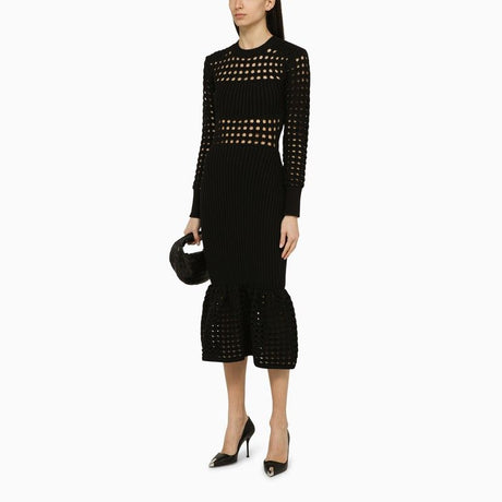 ALEXANDER MCQUEEN Black Ribbed Knit Midi Dress for Women - SS24 Collection