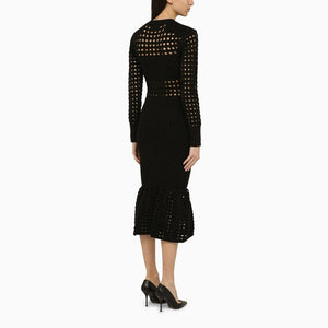 ALEXANDER MCQUEEN Black Ribbed Knit Midi Dress for Women - SS24 Collection